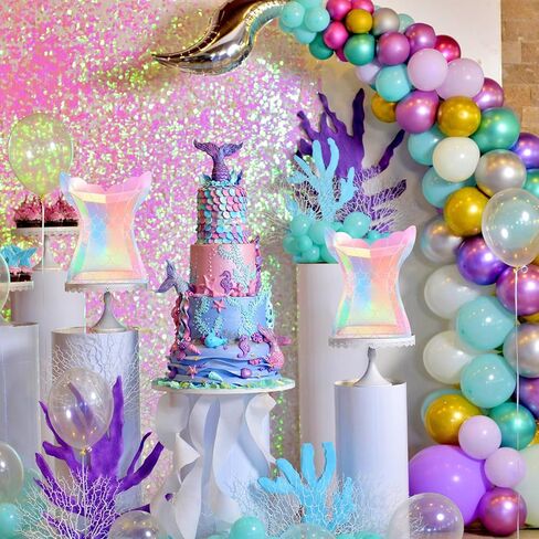 40 Pcs Iridescent Mermaid Party Supplies Set, 20 Clam Shell Plates and 20 Scales Napkins Mermaid Party Decorations Disposable Paper Plates and Napkins Seashell for Birthday (Shell) in Saudi Arabia