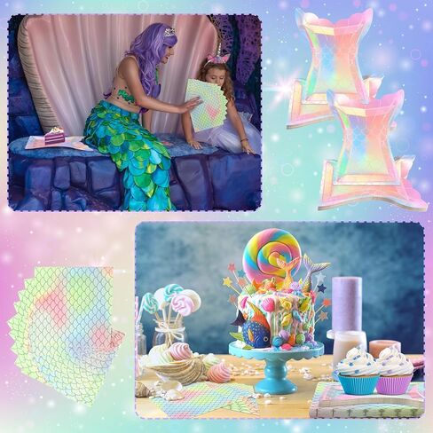 40 Pcs Iridescent Mermaid Party Supplies Set, 20 Clam Shell Plates and 20 Scales Napkins Mermaid Party Decorations Disposable Paper Plates and Napkins Seashell for Birthday (Shell) in Saudi Arabia
