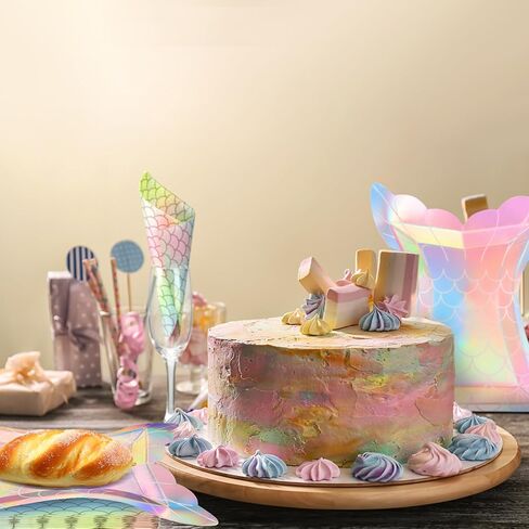40 Pcs Iridescent Mermaid Party Supplies Set, 20 Clam Shell Plates and 20 Scales Napkins Mermaid Party Decorations Disposable Paper Plates and Napkins Seashell for Birthday (Shell) in Saudi Arabia