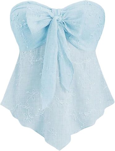 SOLY HUX Women's Bow Tie Front Tube Tops Strapless Sleeveless Bandeau Asymmetric Flowy Summer Top in Saudi Arabia