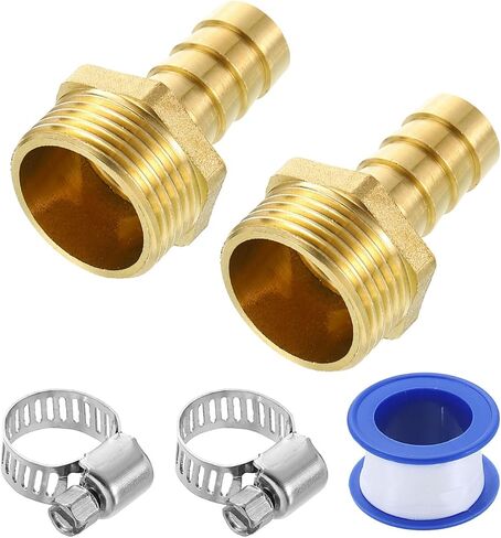Uxcell 2PCS BRASS HOSE BARBITS ، 9/16 "Barb X G3/4" موصل خرطوم الخيط الذكور مع مشابك خرطوم لنقل زيت غاز وقود المياه وصيانة خطوط الأنابيب in Saudi Arabia