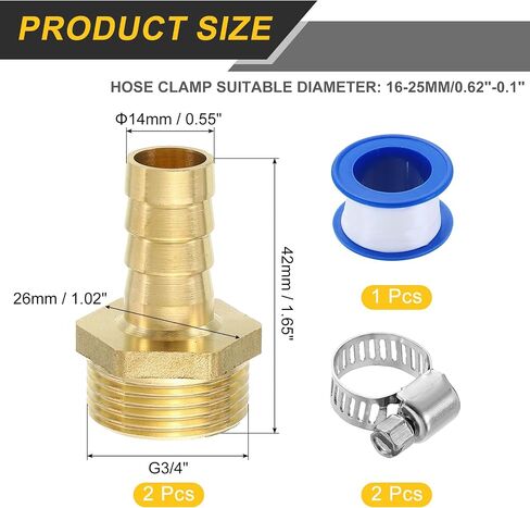 Uxcell 2PCS BRASS HOSE BARBITS ، 9/16 "Barb X G3/4" موصل خرطوم الخيط الذكور مع مشابك خرطوم لنقل زيت غاز وقود المياه وصيانة خطوط الأنابيب in Saudi Arabia