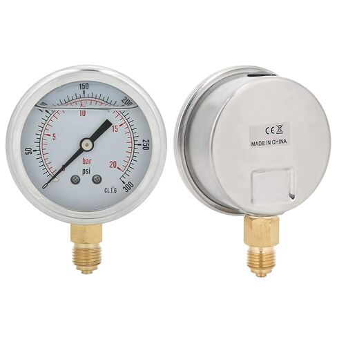 Stainless Steel Pressure Gauge 0 20 Bar 300 PSI Transparent Dial 1/4 BSP Easy Installation Sturdy for Chemical Machinery in Saudi Arabia