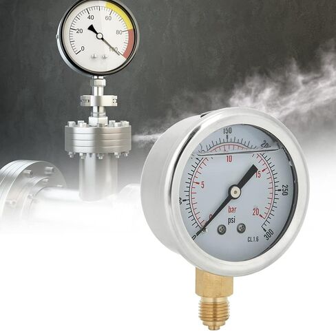 Stainless Steel Pressure Gauge 0 20 Bar 300 PSI Transparent Dial 1/4 BSP Easy Installation Sturdy for Chemical Machinery in Saudi Arabia