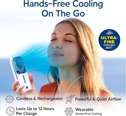 مبرد الهواء الشخصي Arctic Air Pocket Chill من Ontel - قوي 3 سرعات، خفيف الوزن، محمول، لاسلكي، مروحة تبريد شخصية قابلة لإعادة الشحن مع مسند مدمج in Saudi Arabia