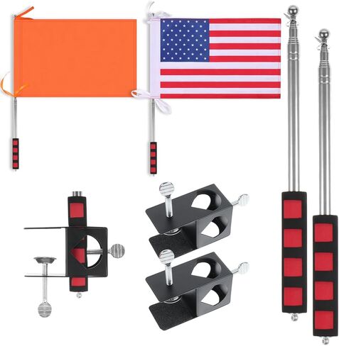 2 Pack American Boat Flag Pole Kit,12" x 18" Water Ski Boat Safety Flag with 79" Metal Retractable Boat Safety Flagpole and Fix Base for Kayak Floating Tubing Wakeboarding Swimming Surfing Watersports in Saudi Arabia