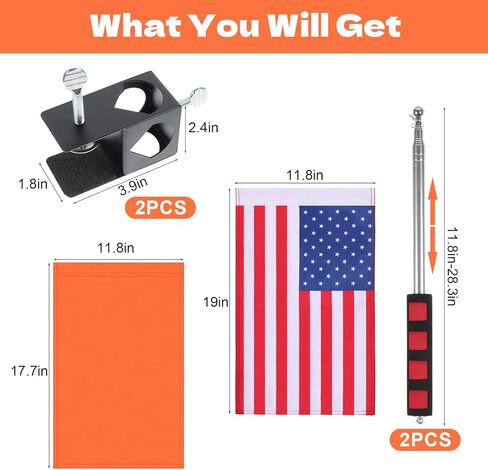 2 Pack American Boat Flag Pole Kit,12" x 18" Water Ski Boat Safety Flag with 79" Metal Retractable Boat Safety Flagpole and Fix Base for Kayak Floating Tubing Wakeboarding Swimming Surfing Watersports in Saudi Arabia