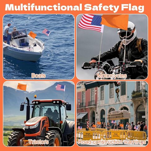 2 Pack American Boat Flag Pole Kit,12" x 18" Water Ski Boat Safety Flag with 79" Metal Retractable Boat Safety Flagpole and Fix Base for Kayak Floating Tubing Wakeboarding Swimming Surfing Watersports in Saudi Arabia
