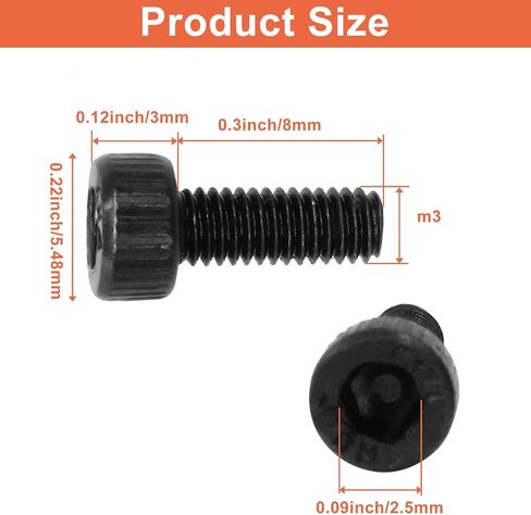 Waziaqoc 100PCS M3 x 8mm Thread Pitch, 12.9 Grade Alloy Steel Hex Socket Button Head Cap Screws Bolts Kit, Black Oxide Finish in Saudi Arabia