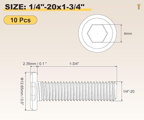مسامير غطاء مقبس السداسي السداسي المعدني ميتولوكسيتي (1/4 "-20x1-3/4) in Saudi Arabia