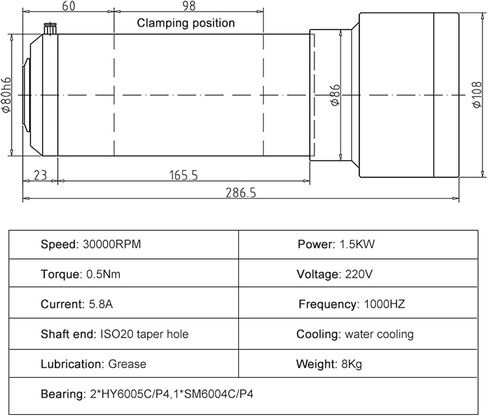1.5kW Automatic 220V ISO20 1000Hz ATC Water Cooled Spindle Diameter 80mm(1.5KW 220V 30000rpm) in Saudi Arabia
