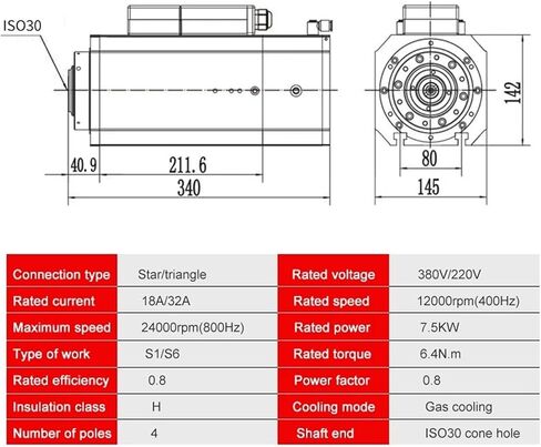 7.5kw مغزل أوتوماتيكي المبرد بالهواء 220V 380V 24000 دورة في الدقيقة ISO30 حامل الأدوات (7.5kw 380V ISO30) in Saudi Arabia