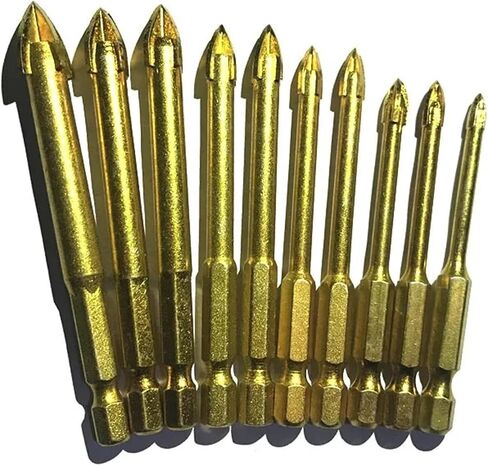 10Pcs Glass Bits 1/4inch Hex Shank Glass Drill Bits Set 4 5 6 8 10 12mm Ceramic Marble Cross Tipped Hole in Saudi Arabia