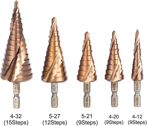 5/9/15STEPS 4-32MM عالية السرعة الصلب الحلزونية المخروطية المخروطية بتات HSS خطوة مخروطية بت (M35-3- (4-12 مم)) in Saudi Arabia