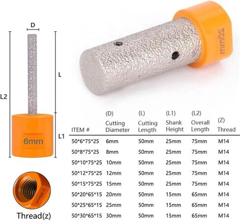 M14 Thread Diamond Finger Bits Enlarge Grinding Holes Dia 6/10/12/15/20/25/30mm Tile Stone Countertop Diamond Bits 1Pcs(50x25x65x15) in Saudi Arabia