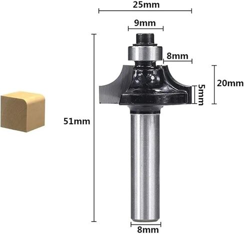 Corner Round Over Router Bit with Bearing 8mm Shank Carbide for Woodwork Tool Wood Router Bit(1pc 8x33x58mm) in Saudi Arabia