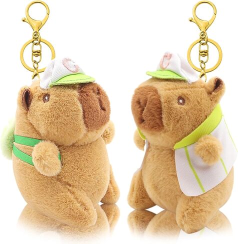 2 Pack Capybara Keychain Plush ، Capybara Peluche سلسلة مفاتيح لطيفة مع إكسسوارات حقيبة الظهر ، هدية حفلة عيد ميلاد الحيوانات الناعمة للبالغين ، سحر حقيبة (قبعة وظهر فرنسي) حقيبة ظهر) in Saudi Arabia