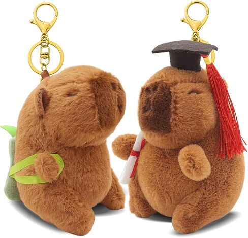 2 Pack Capybara Keychain Plush, Capybara Peluche Cute Key Chain with Clothes Backpack Accessories, Soft Animal Birthday Party Gift for Adults, Bag Charm (Hat&French fries backpack) in Saudi Arabia
