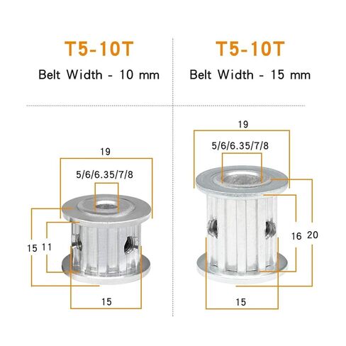 Pinion Hardware for Mechanical Rotation Timing Pulley T5-10T Bore Size 5/6/6.35/7/8mm Alloy Shape Teeth Pitch 5mm Match with Width 11mm(6mm) in Kuwait