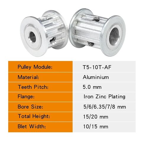 Pinion Hardware for Mechanical Rotation Timing Pulley T5-10T Bore Size 5/6/6.35/7/8mm Alloy Shape Teeth Pitch 5mm Match with Width 11mm(6mm) in Kuwait