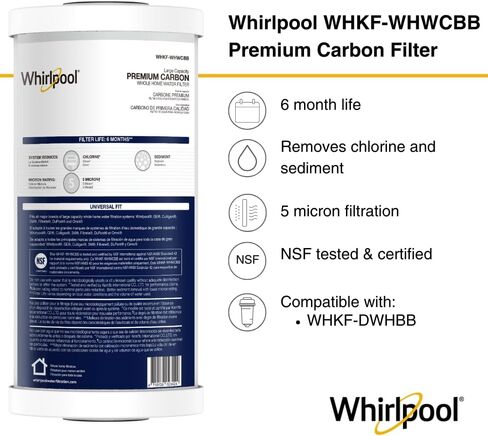 Whirlpool Whole House Large Capacity Sediment Filter WHKF-GD25BB, NSF Certified 25 Micron Filtration, 6-Month Filter Life, Replacement Cartridge Fits Most Home 10" x 4.5" Standard Filter Housings in Kuwait