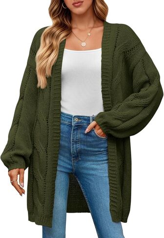Saodimallsu Womens Cable متماسكة طويلة من كارديات طويلة غير رسمية مفتوحة الأمامية الفوانيس مكتنزة ناعمة فضفاضة معاطف سقوط السقوط in Saudi Arabia