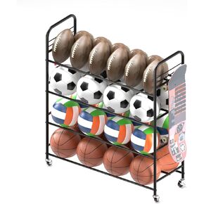 Ball Storage - 22.83" Basketball Cart With Wheels Garage Volleyball Storage Sport Equipment Holder Organizer For Indoor Outdoor,Metal Storage Rack For Playgroup,Gym And School in Kuwait