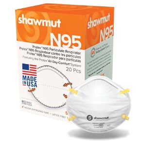 Shawmut Protex™ N95 Mask, Made in the USA NIOSH Approved, Particulate Respirators, Protective Face Mask for Dust, Construction, Medical, 1 Pack of 20 (Approval Number TC-84A-9295 / Model SR9520) in Kuwait