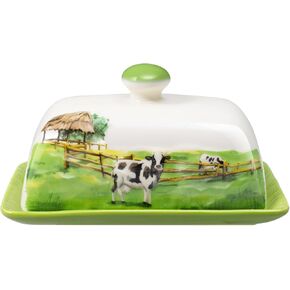 Cow Butter Dish with Lid for Countertop, Large Ceramic Embossed Butter Keeper Holder Storage, Farmhouse Butter Container Tray for East & West Coast Butter, Thanksgiving Christmas Gifts Kitchen Decor in Saudi Arabia