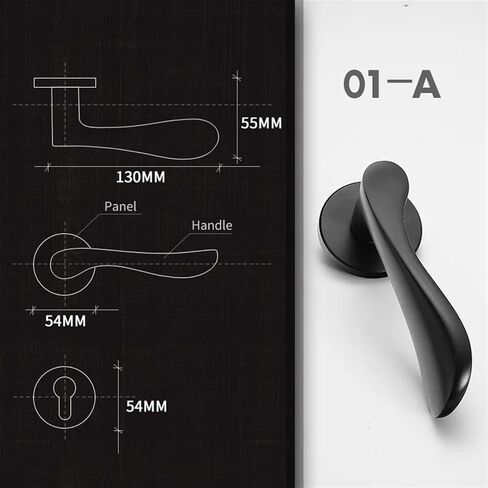 Mute Black Door Lock Aluminium Alloy Interior Door Lock Handle Modern Room Wood Door Lock Furniture Door Hardware 1Pcs(03-C_58MM) in Saudi Arabia