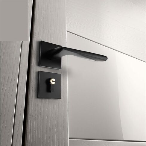Mute Black Door Lock Aluminium Alloy Interior Door Lock Handle Modern Room Wood Door Lock Furniture Door Hardware 1Pcs(03-C_58MM) in Saudi Arabia