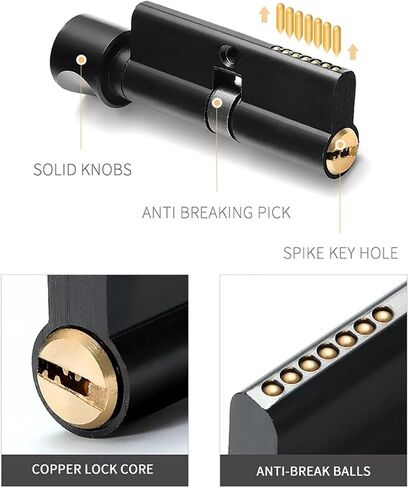 Mute Black Door Lock Aluminium Alloy Interior Door Lock Handle Modern Room Wood Door Lock Furniture Door Hardware 1Pcs(03-C_58MM) in Saudi Arabia