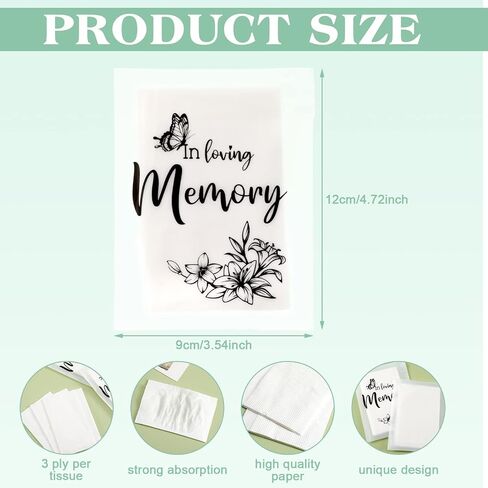 Eaasty 60 Pack Funeral Facial Tissues in Loving Memory Pocket Tissues Bulk Travel Funeral Favors Small Individual Napkins Packs for Memorial, Celebration of Life, 3. 54 x 4. 72 Inches in Saudi Arabia