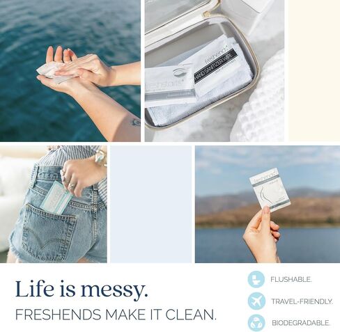 Freshends Flushable Individually Wrapped Wipes – 100 Bulk Pack Luxurious Towelettes, Guest Bathroom Essentials for Weddings, Restaurants, Bars & Clubs – Blue, Travel-Size, Disposable in Saudi Arabia