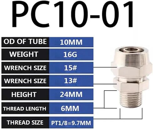 1PCS PC موصل المواد النحاسية موصل الخيط المسمار الهوائي اقتران سريع 4 مم-12 مم أنبوب خرطوم الغاز واحد لمس واحد في التركيبات (PC8-02) in Saudi Arabia