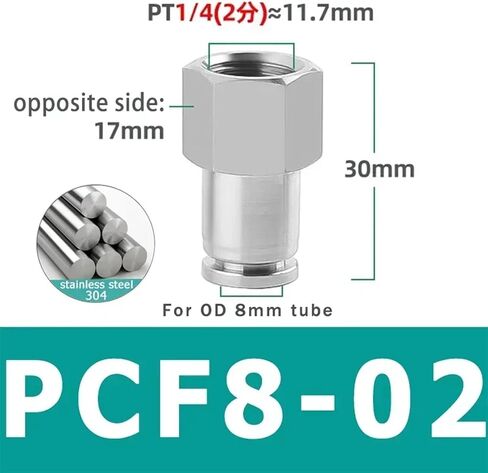 10pcs PCF 1/8 "1/4" 3/8 "1/2" BSPT الإناث الاقتران الهوائي 304 دفع الفولاذ المقاوم للصدأ في تركيب هواء الموصل السريع (PCF8-03) in Saudi Arabia