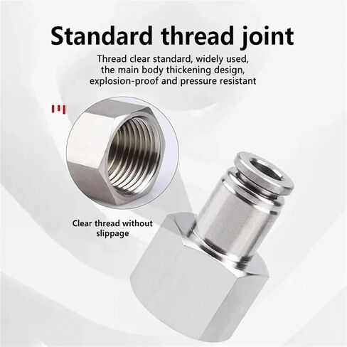 10pcs PCF 1/8 "1/4" 3/8 "1/2" BSPT الإناث الاقتران الهوائي 304 دفع الفولاذ المقاوم للصدأ في تركيب هواء الموصل السريع (PCF8-03) in Saudi Arabia