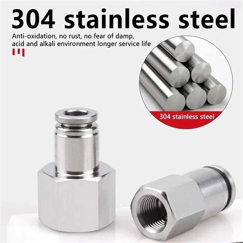 10pcs PCF 1/8 "1/4" 3/8 "1/2" BSPT الإناث الاقتران الهوائي 304 دفع الفولاذ المقاوم للصدأ في تركيب هواء الموصل السريع (PCF8-03) in Saudi Arabia