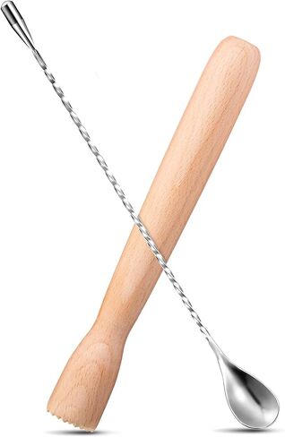 Patelai Wooden Muddler للكوكتيلات ، 12 بوصة كوكتيل خشبي Muddler arister و Par Spoon Cocktail Mixing Handle Long ، أدوات ملحقات البار لمشروبات فاكهة Mojitos (نمط بسيط) in Saudi Arabia