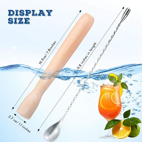 Patelai Wooden Muddler للكوكتيلات ، 12 بوصة كوكتيل خشبي Muddler arister و Par Spoon Cocktail Mixing Handle Long ، أدوات ملحقات البار لمشروبات فاكهة Mojitos (نمط بسيط) in Saudi Arabia