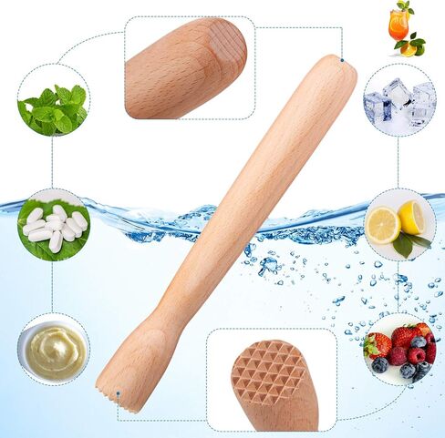 Patelai Wooden Muddler للكوكتيلات ، 12 بوصة كوكتيل خشبي Muddler arister و Par Spoon Cocktail Mixing Handle Long ، أدوات ملحقات البار لمشروبات فاكهة Mojitos (نمط بسيط) in Saudi Arabia