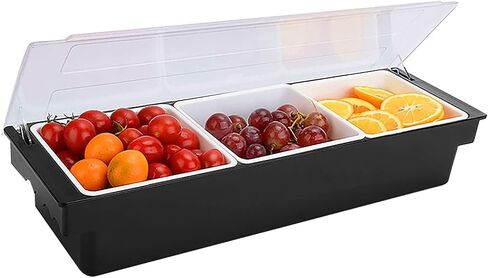 Ice Cooled Condiment Serving Container Fruit Veggie Condiment Caddy Plastic Garnish Station with Lid for Fruit,Ice Cream,Salad Bar-Topping Organizer for Restaurant Supplies (6 Compartments) in Kuwait