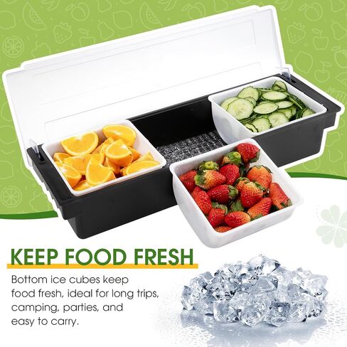 Ice Cooled Condiment Serving Container Fruit Veggie Condiment Caddy Plastic Garnish Station with Lid for Fruit,Ice Cream,Salad Bar-Topping Organizer for Restaurant Supplies (6 Compartments) in Kuwait
