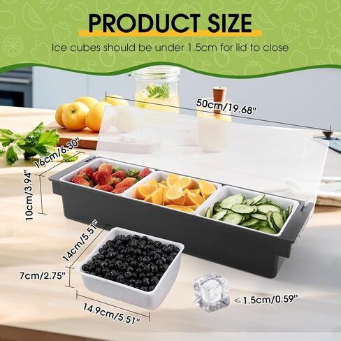 Ice Cooled Condiment Serving Container Fruit Veggie Condiment Caddy Plastic Garnish Station with Lid for Fruit,Ice Cream,Salad Bar-Topping Organizer for Restaurant Supplies (6 Compartments) in Kuwait