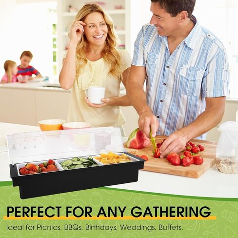 Ice Cooled Condiment Serving Container Fruit Veggie Condiment Caddy Plastic Garnish Station with Lid for Fruit,Ice Cream,Salad Bar-Topping Organizer for Restaurant Supplies (6 Compartments) in Kuwait