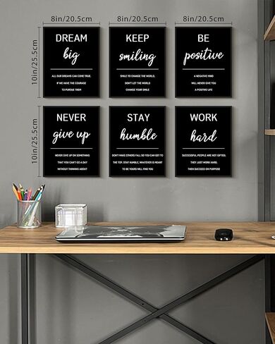 KUVIOKE Inspirational Framed Wall Art Motivational Quotes Wall Decor Encouraging Office Posters Positive Affirmations Sayings for Classroom Bedroom Living Room Ready to Hang Set of 6, 8x10in (Framed) in Kuwait