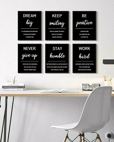 KUVIOKE Inspirational Framed Wall Art Motivational Quotes Wall Decor Encouraging Office Posters Positive Affirmations Sayings for Classroom Bedroom Living Room Ready to Hang Set of 6, 8x10in (Framed) in Kuwait