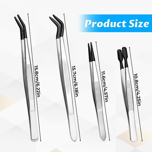 Tweezers with Rubber Tips Set 4 Pieces Rubber Tipped Pvc-Coated Hobby Craft Tweezers Set Bent and Straight Flat Tips Tweezer for Stamps Coins Jewelry Crafts Industrial Electronic Lab - Black in Saudi Arabia