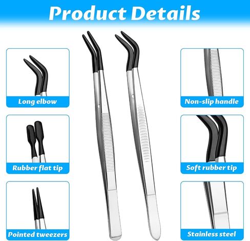 Tweezers with Rubber Tips Set 4 Pieces Rubber Tipped Pvc-Coated Hobby Craft Tweezers Set Bent and Straight Flat Tips Tweezer for Stamps Coins Jewelry Crafts Industrial Electronic Lab - Black in Saudi Arabia