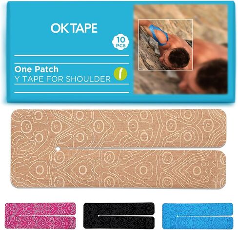 OK Tape Precut Y-Shape Tape للأشق الكتف ، الركبة ، الخلفية ، 10 أجزاء ، شرائط K ، توفر الدعم وتخفيف الانزعاج ، الشريط الرياضي المرن المقاوم للماء (3.5 "× 10" ، بيج) in Kuwait